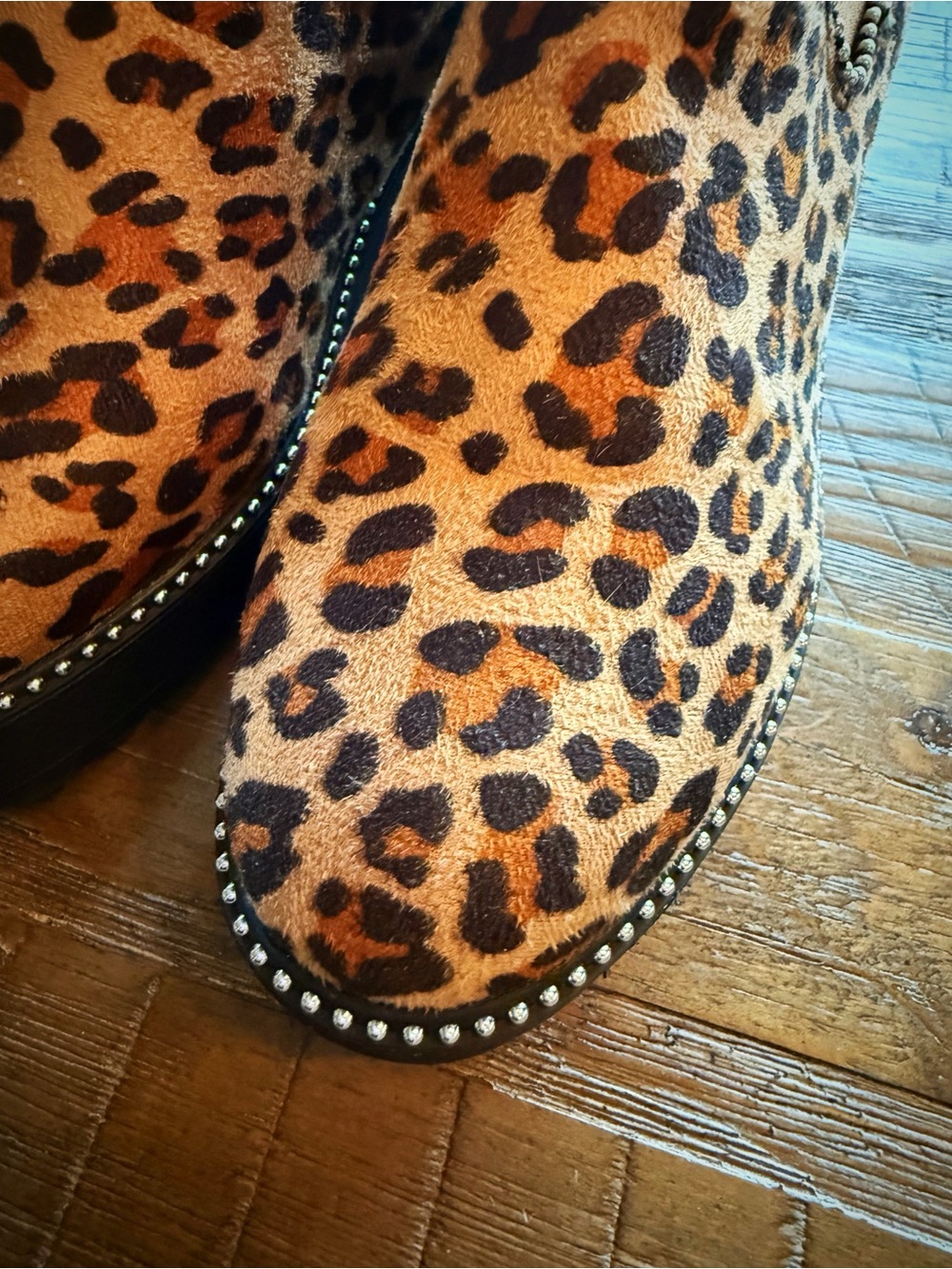 Leopard Print Chelsea Ankle Boots with Studded Trim - Brown - Picture 5 of 5